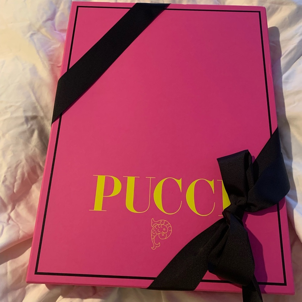 Brand new authentic rare and collectible Emilio Pucci box w/black ribbon/tissue
